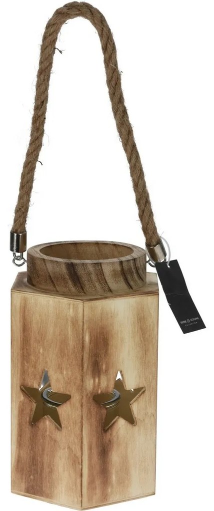 Drevený lampáš Paulownia Star, 14 x 16 x 23 cm