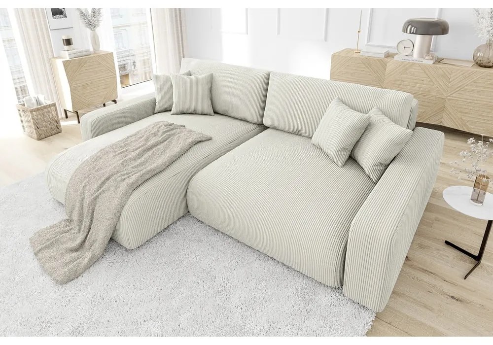 Krémová menčestrová rozkladacia rohová pohovka (variabilná) Sara – Ropez