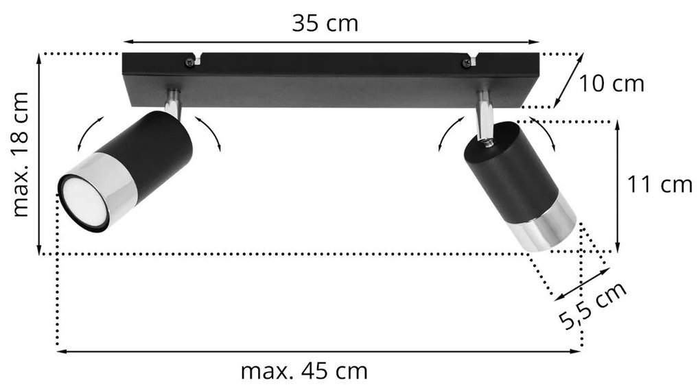 Bodové svietidlo Hugo, 2x čierne/chrómové kovové tienidlo, (možnosť polohovania)