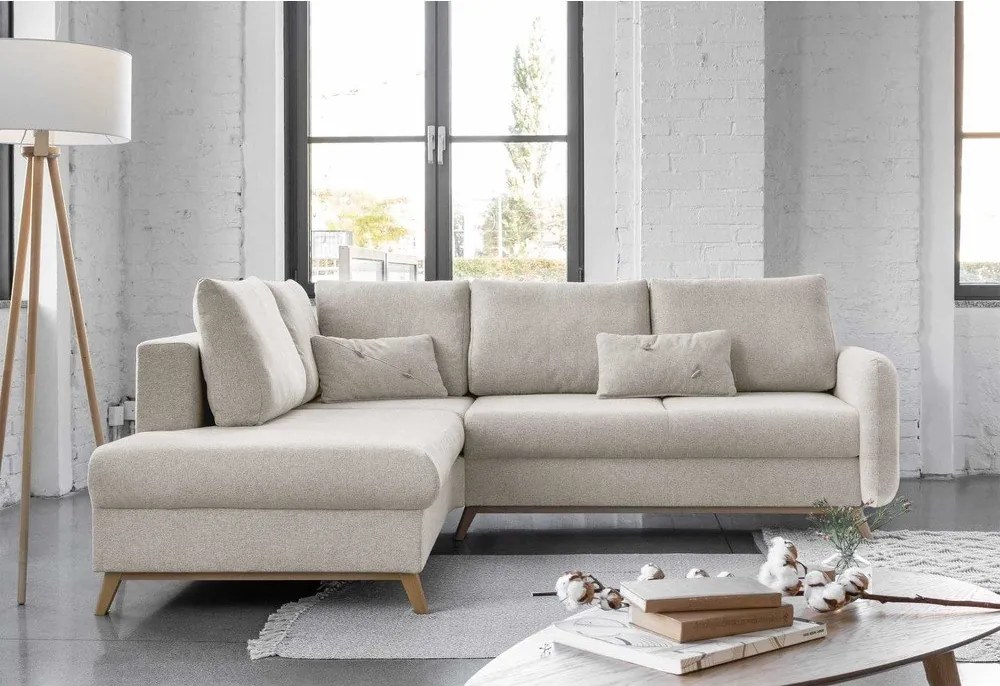 Béžová rozkladacia rohová pohovka Miuform Scandic Lagom L, ľavý roh