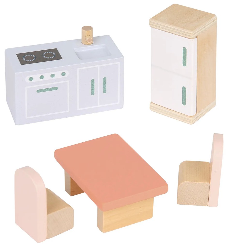 Rozkladací drevený dom pre bábiky s nábytkom