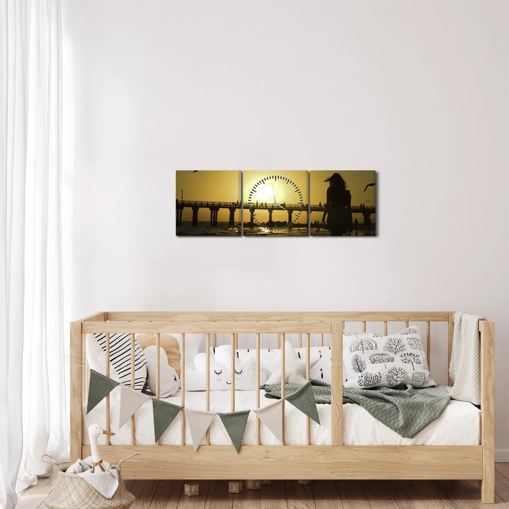 Obraz - Prechádzka po pláži (s hodinami) (90x30 cm)