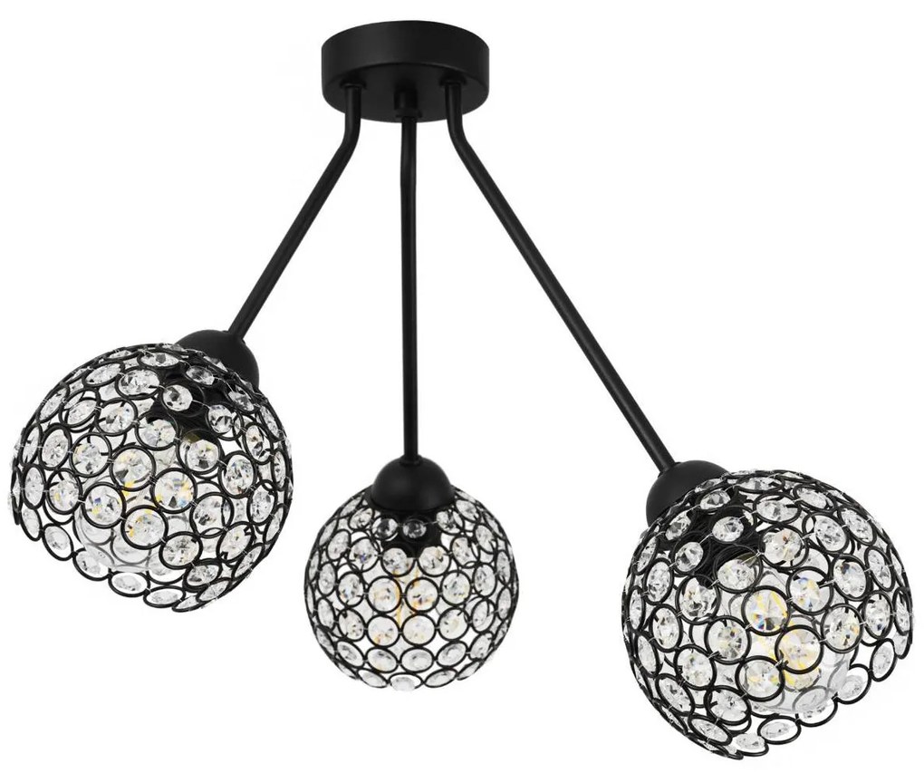Stropné svietidlo Crystal Trio, 3x čierne krištáľové tienidlo