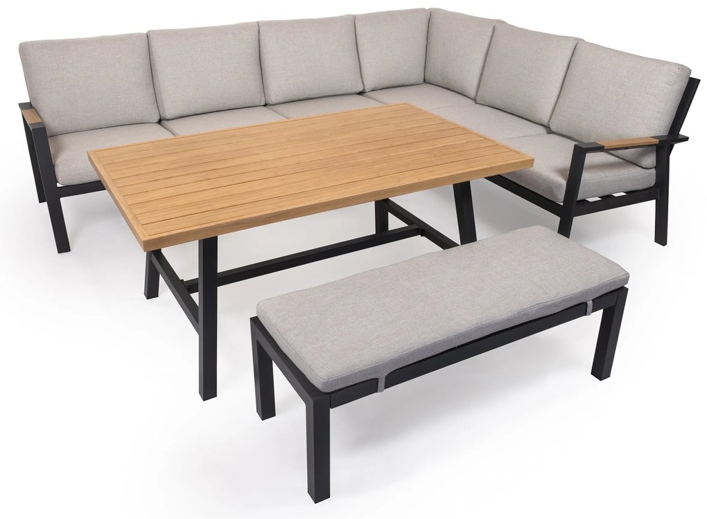 Rohový hliníkový nábytok ELATI antracit s lavičkou