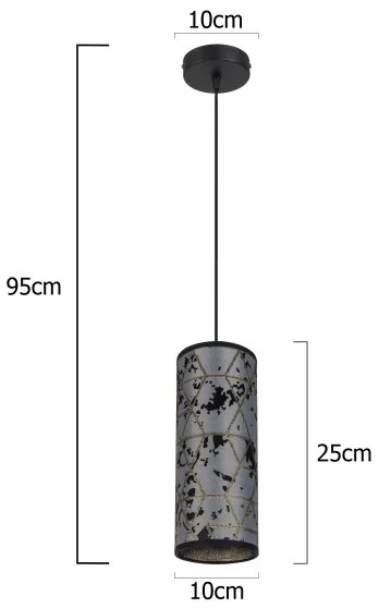 Luster na lanku AVALO 1xE27/60W/230V šedá/čierna