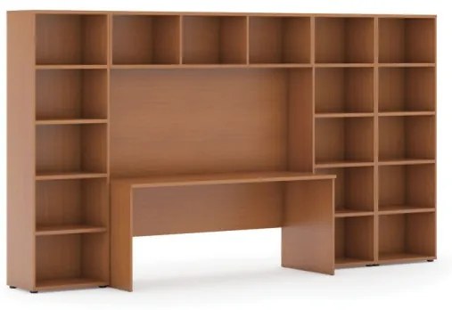 Zostavy knižníc s integrovaným stolom, nižšie/širšie, 3350 x 700/400 x 1923 mm, čerešňa