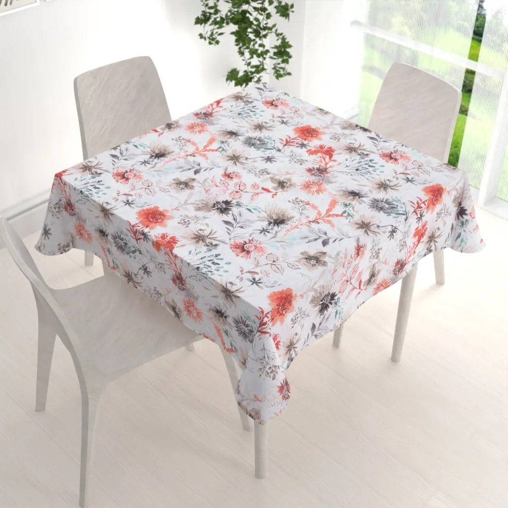 Biante Dekoračný štvorcový obrus Leona LN-139 Červené a hnedé akvarelové kvety 80x80 cm