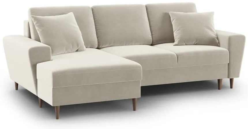 Béžová zamatová rozkladacia/s úložným priestorom rohová pohovka (ľavý roh/s leňoškou) Kyoto – Cosmopolitan Design