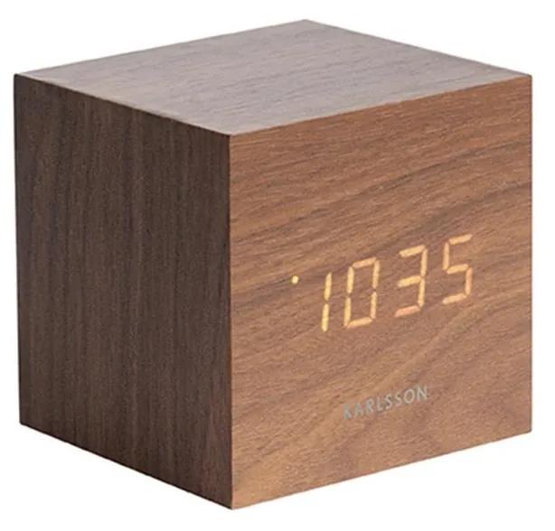 KARLSSON Budík Mini Cube tmavé drevo 8 × 8 × 8 cm