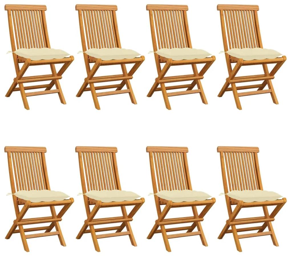vidaXL Záhradné stoličky s krémovo-bielymi podložkami 8 ks tíkový masív