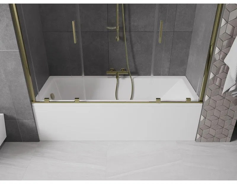 Mexen Velar Duo, vaňová zástena 2-krídlová s posuvnými dverami 190 x 150 cm, 8mm číre sklo, zlatý lesklý profil, 896-190-000-02-50