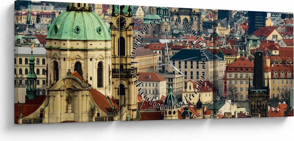 Obraz - Panorama Prahy (s hodinami) (90x30 cm)