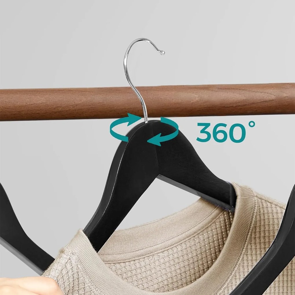 Drevené vešiaky, sada 10 kusov, s ramennými zárezmi, čierne