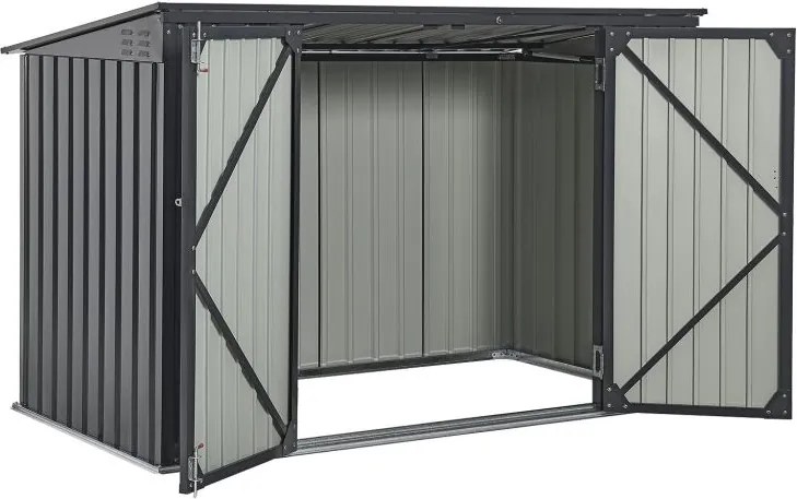 Kovový prístrešok, 3 popolnice, výklopné veko, 200×105×128cm