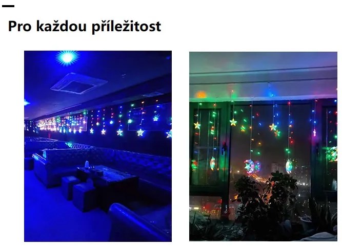 Vnútorný LED vianočný záves - Hviezdička v náručí mesiaca, 3m, 138 LED Farba: Rôznofarebná