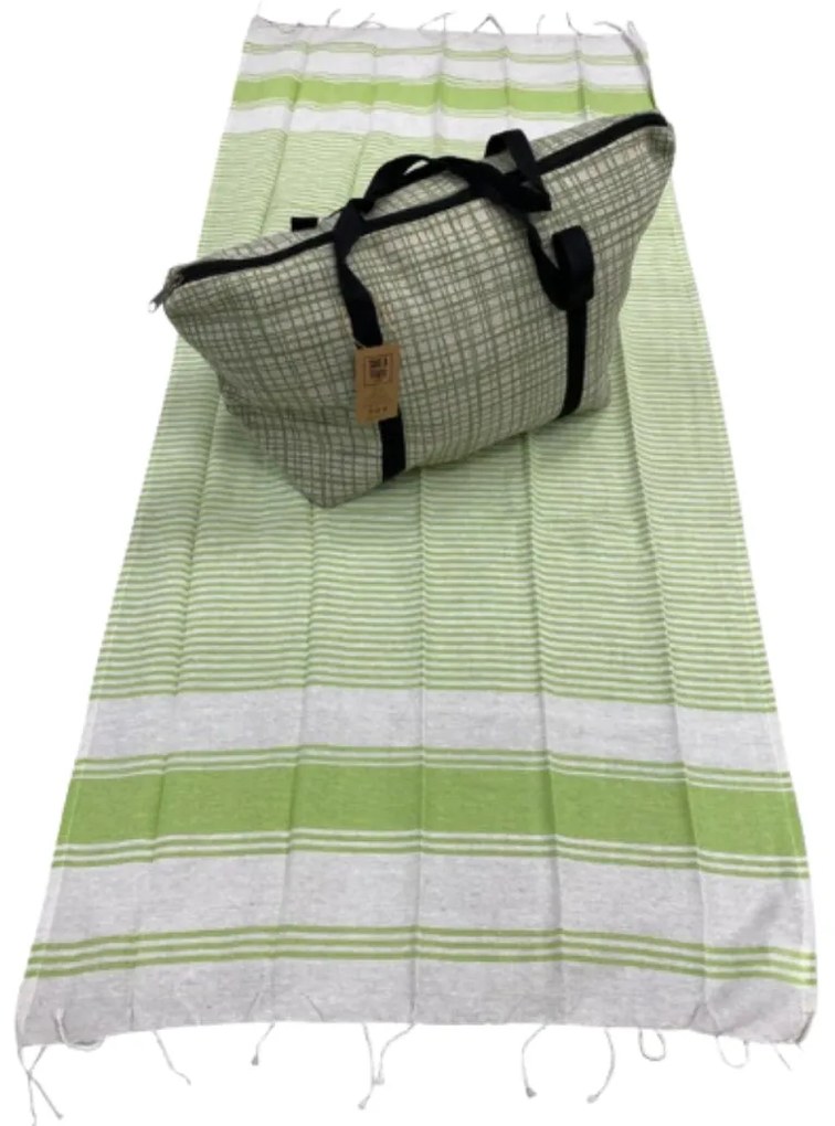 Štýlový set plážovej tašky + osušky HAMAM 75 x 150 cm, zelený