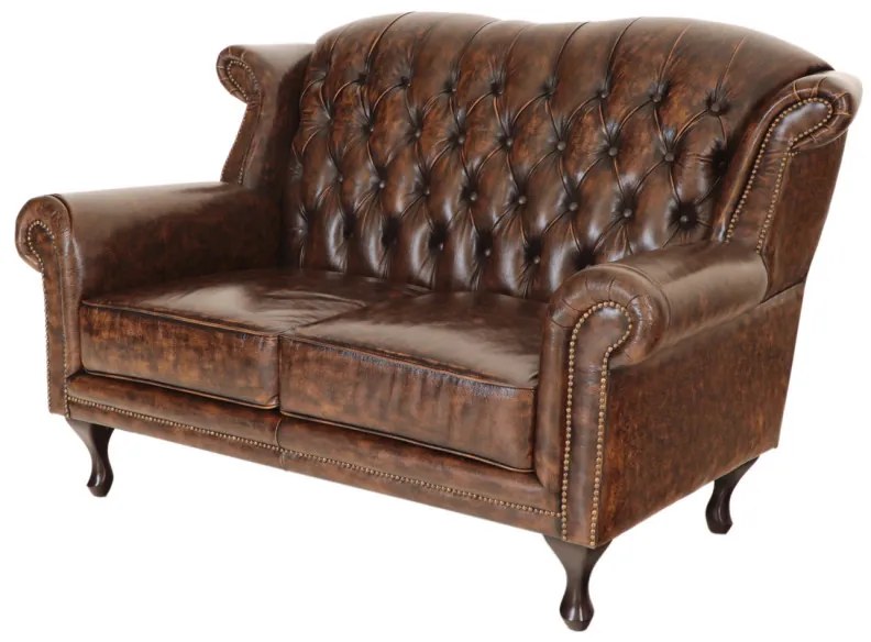 Pohovka dvojmiestna Chesterfield Crown z pravej hovädzej kože Whisky Whisky