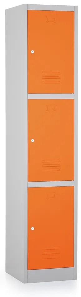 Kovová šatníková skrinka - 3 boxy, 38 x 45 x 185 cm, cylindrický zámok, oranžová - ral 2004