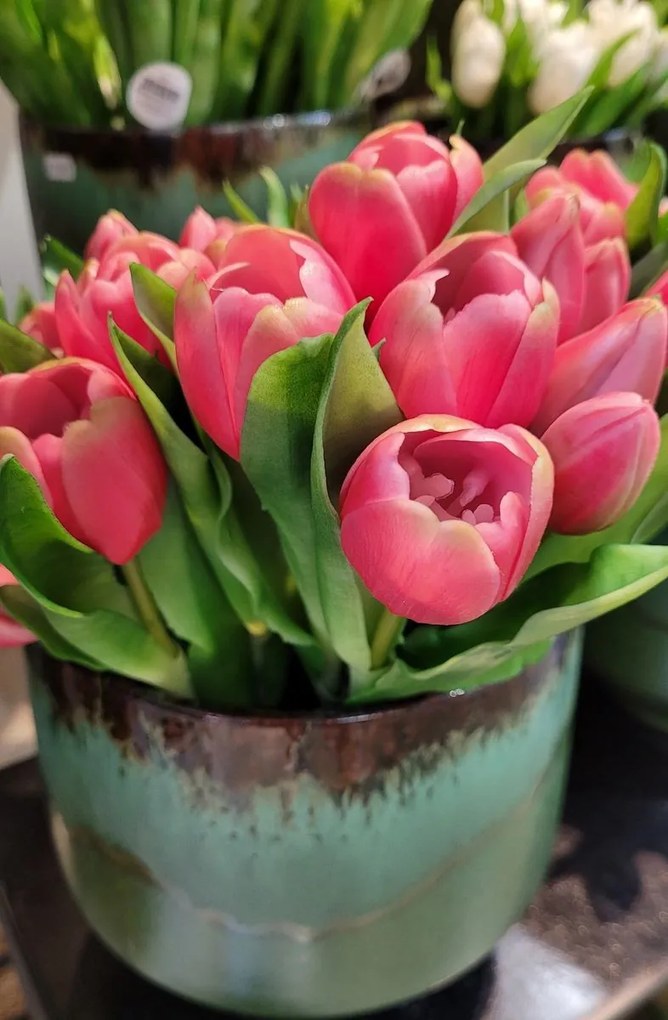 Kytica 7ks tmavo ružových realistických tulipánov Tulips - 31cm