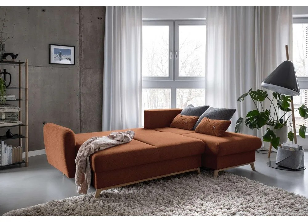 Tehlovooranžová rozkladacia rohová pohovka Miuform Scandic Lagom, pravý roh