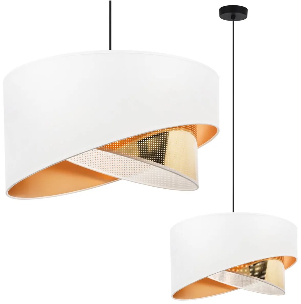 Závesné svietidlo Asti Duo2, 1x PVC/biele textilné tienidlo, (fi 45cm), g, b