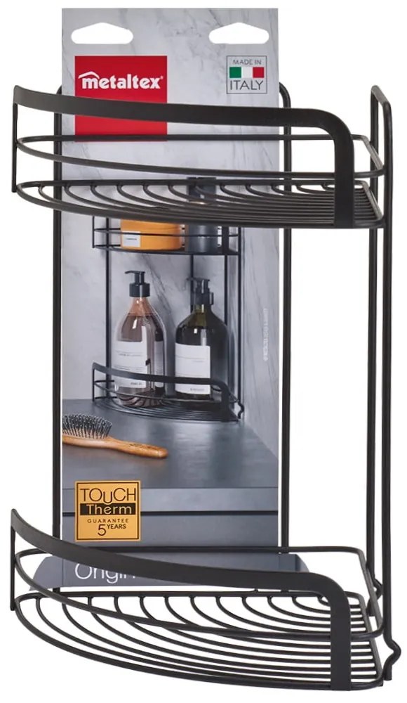 Čierna rohová dvojposchodová kúpeľňová polička Metaltex Origin Lava