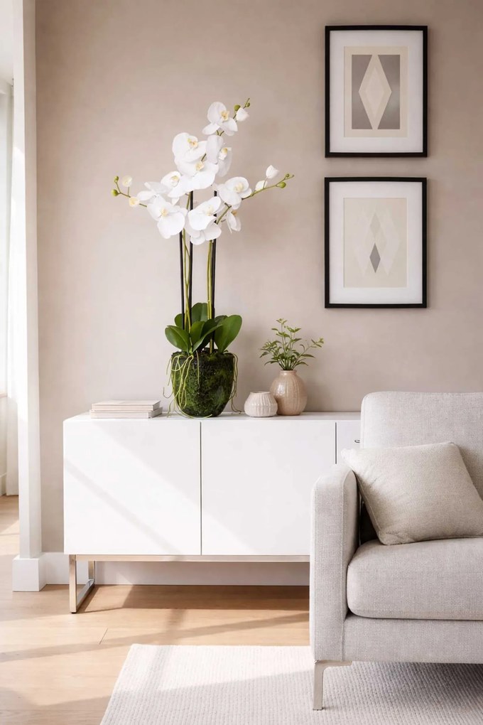 Umelá orchidea ORCHIDELIS, plast, výška 87 cm, biela