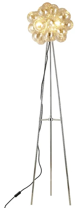 Stojacia lampa BALOON TRIO, chróm + koňakové sklo