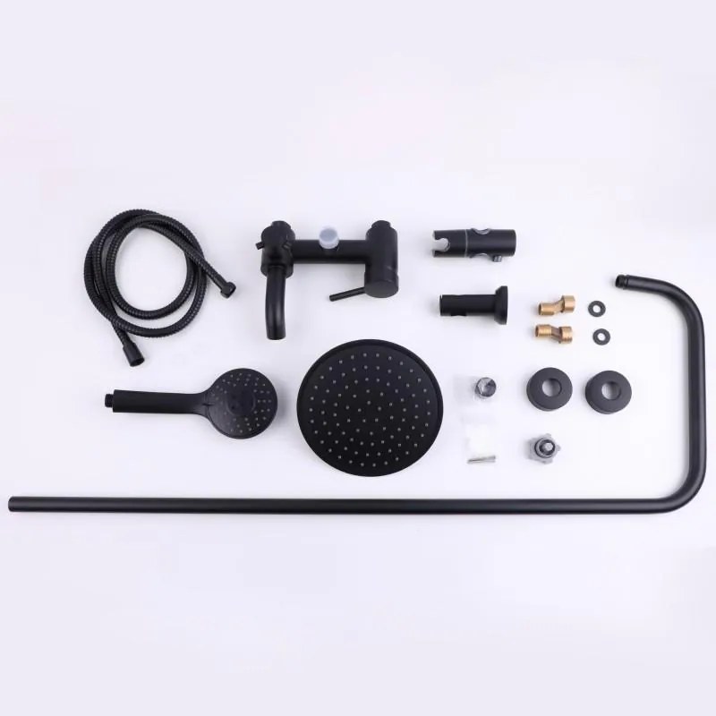 Erga Mutabi, sprchový set s batériou, hlavovou sprchou 20 × 20 cm a výtokom, čierna matná, ERG-YKA-BP.MUTABI-20-BLK