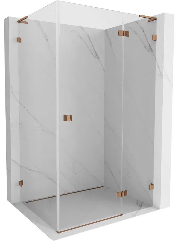 Mexen Lunar L, výklopný sprchový kút pravý 70 x 80 cm, 8mm číre sklo, ružové zlato profil, 834L-070-080-60-00-P