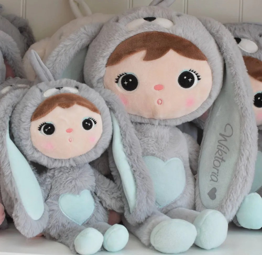 Mojkáčik - Bábika králik šedo mätová mini  30 cm