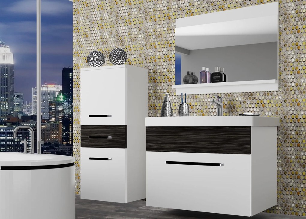 Kúpeľňový nábytok Belini biely mat / eben kráľovský + umývadlo + zrkadlo ROD M 2/0/W/WHK/0/ZW