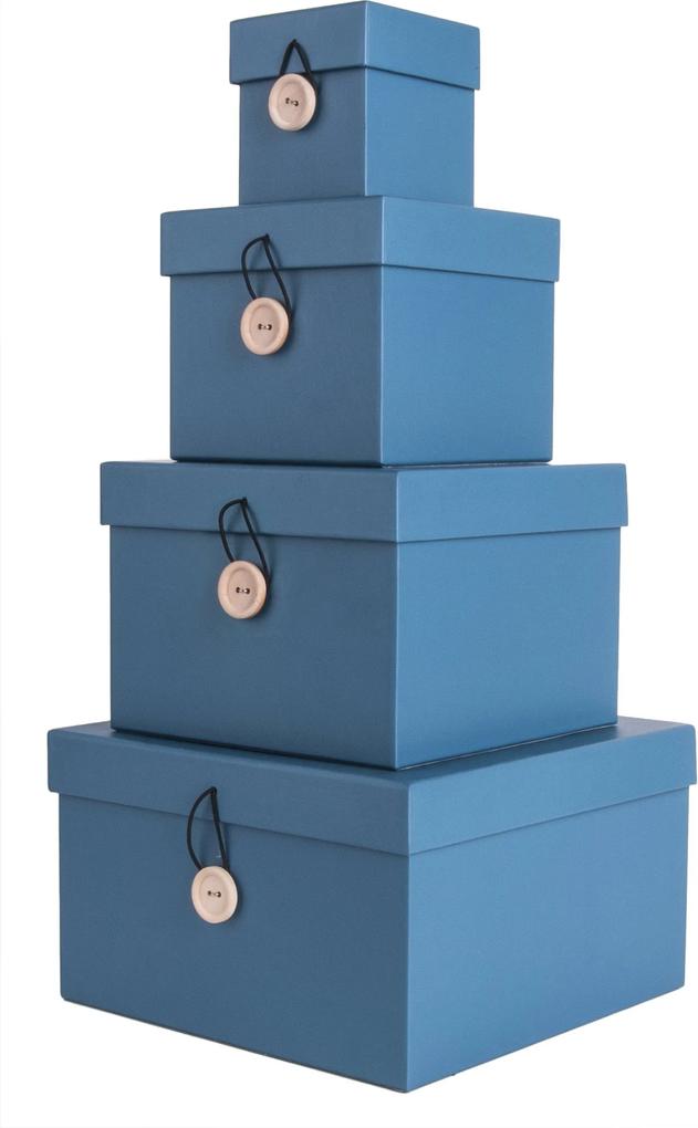 PRESENT TIME Sada štyroch modrých papierových boxov Uniform 7 × 7 × 8 cm, 11,5 × 11,5 × 10 cm, 15,5 × 15,5 × 11,5 cm, 20 × 20 × 12 cm