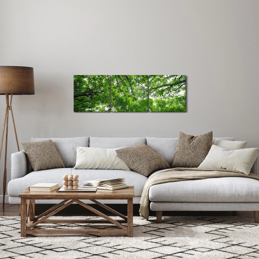 Obraz - Pohľad do korún stromov (s hodinami) (90x30 cm)