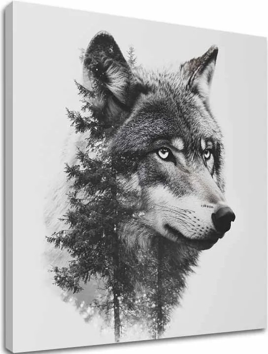 Obraz na plátne Vlčí Pohľad - Moderný Čiernobiely Motív