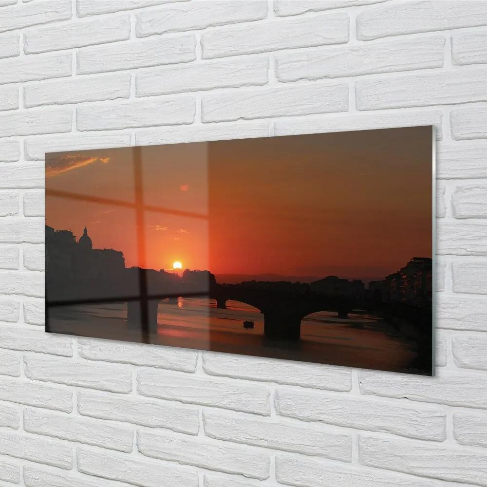 Sklenený obraz Taliansko rieka západu slnka 125x50 cm
