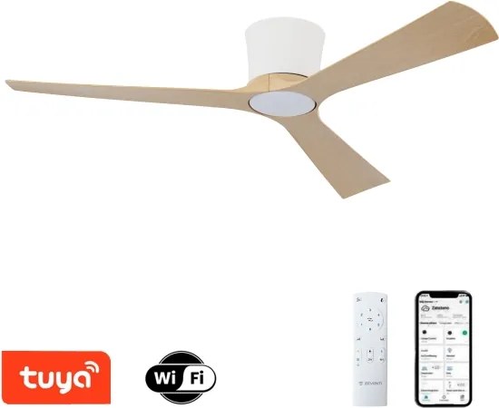 ZEVENTI - LED stropný ventilátor AUREX LED/24W/230V Wi-Fi Tuya biela/dub + diaľkový ovládač