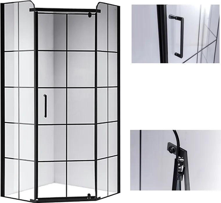 BPS-koupelny Päťuholníkový sprchovací kút BS06A 80x80 čierna/transparent - bez vaničky