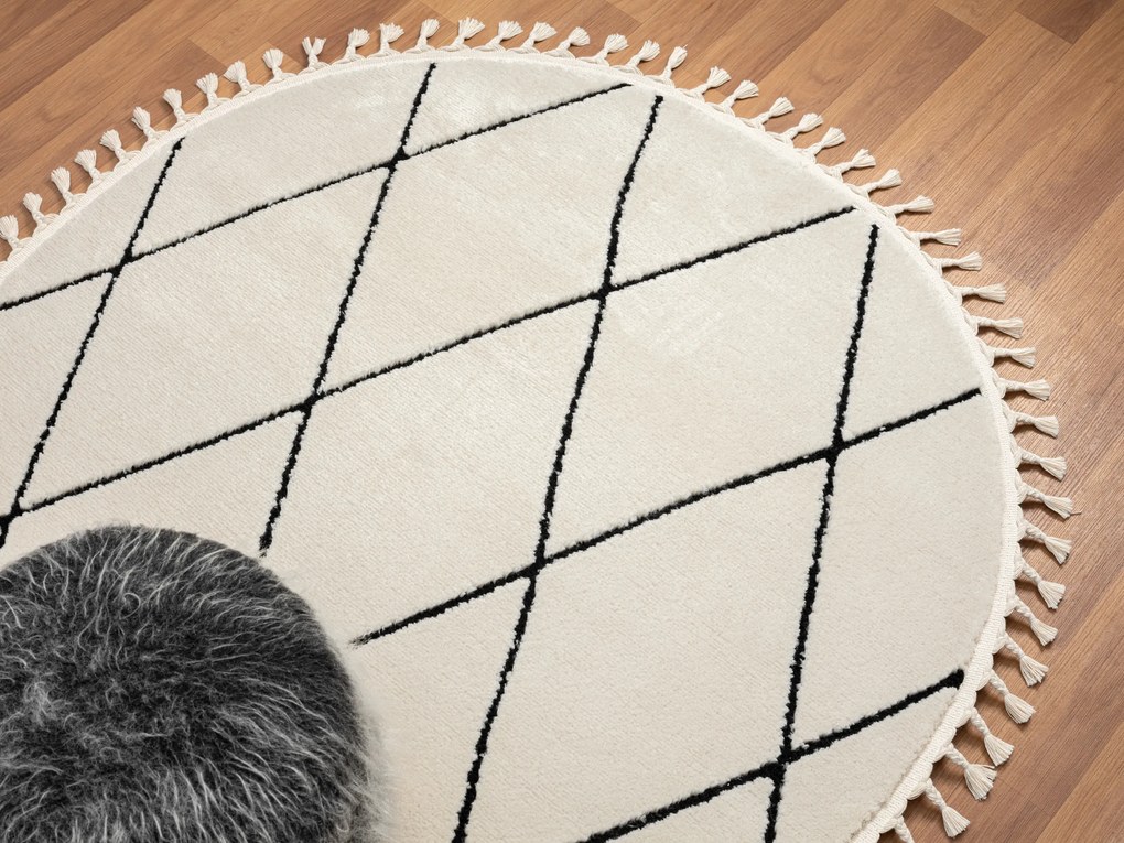 Kusový koberec Moroccan Fantasy weiß kruh, 190x190 (průměr) kruh, čiernobiela, obývacia izba, My Flair