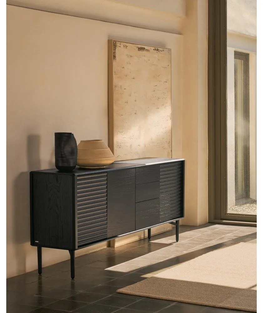 Čierna komoda v dekore duba 200x86x45 cm Lenon – Kave Home