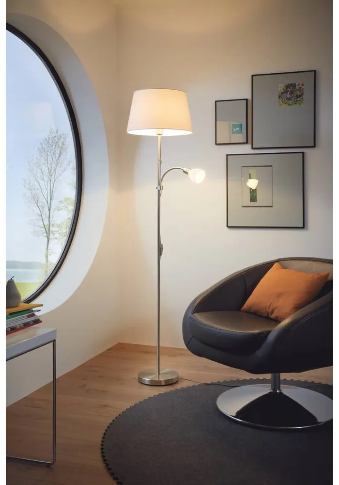 Sivá stojacia lampa so skleneným a textilným tienidlom (výška 170 cm) CONESA – EGLO