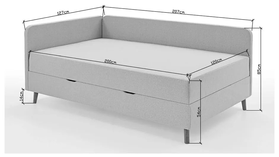Béžová čalúnená jednolôžková posteľ s úložným priestorom 120x200 cm Cabana – Meise Möbel