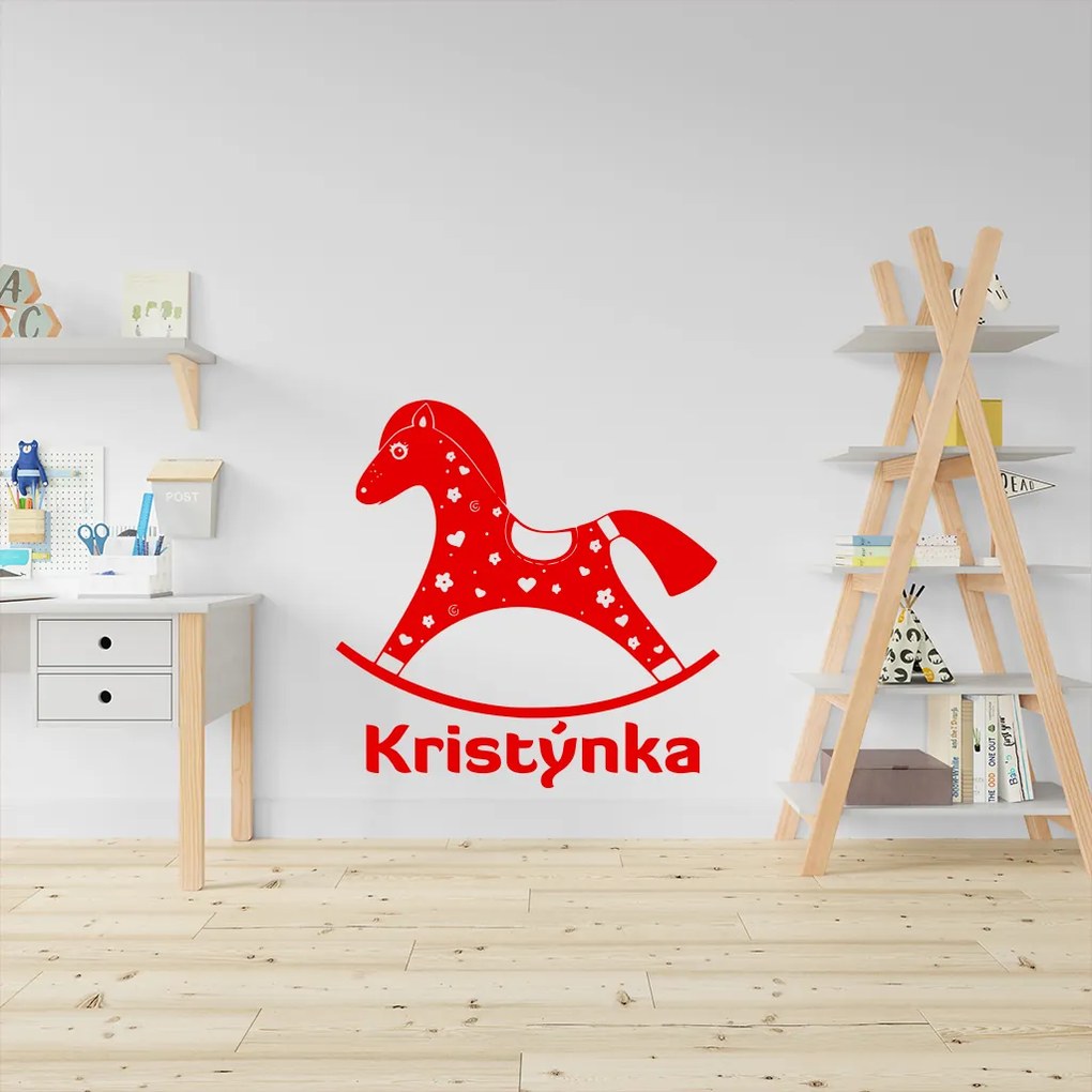 Veselá Stena Samolepka Hojdací koník s menom Farba: růžová, Veľkosť: 40 x 40 cm
