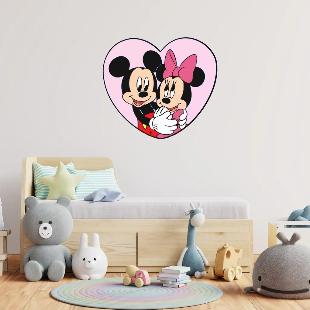 Mickey a Minnie v srdiečku - textilná nálepka na stenu