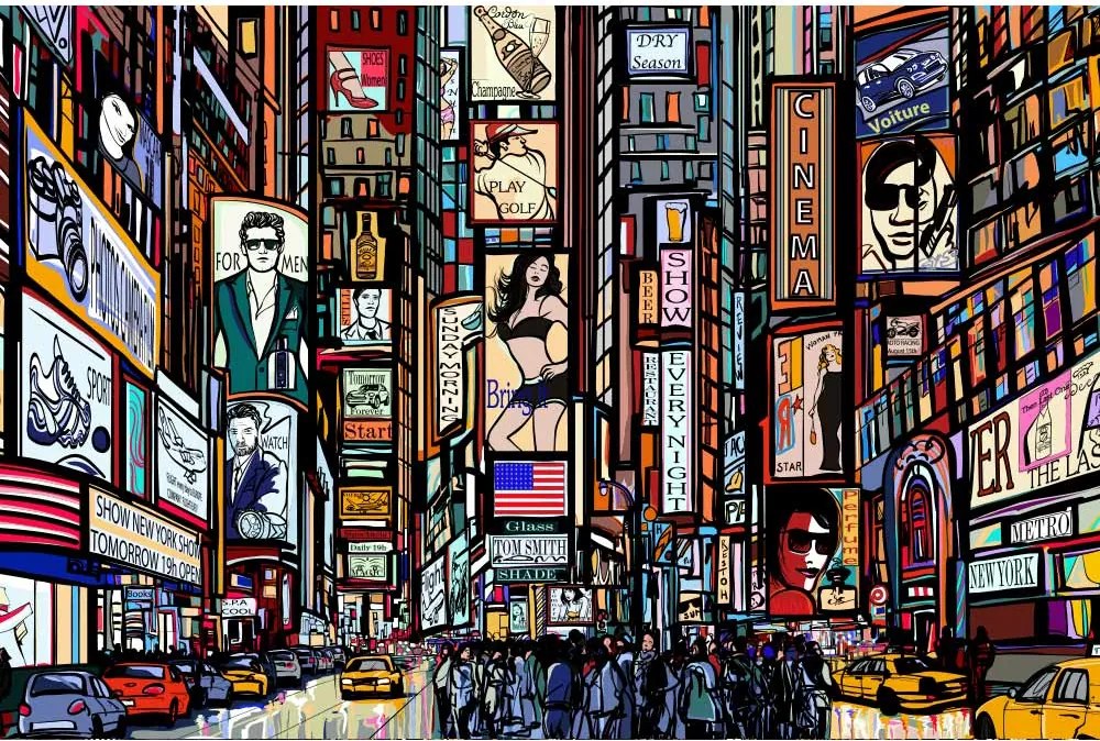 Dimex SK Fototapeta Times Square kreslený 2 rôzne rozmery S - š-150 x v-250 cm