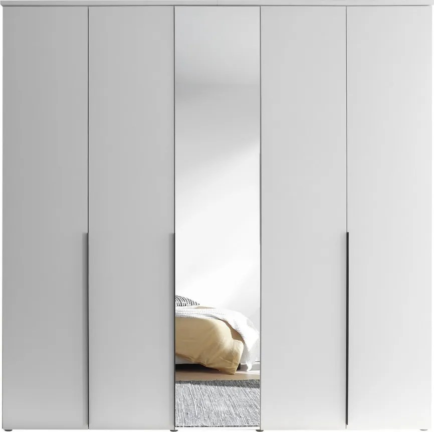 Šatníková skriňa so zrkadlom Kevo, 225 cm, biela