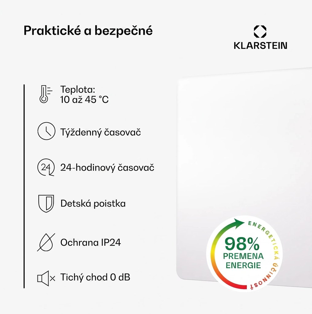 Klarstein Hybridné infračervené kúrenie Wonderbeam | 450 W | 6–12 m² | Moderný dizajn | 60 × 60 cm