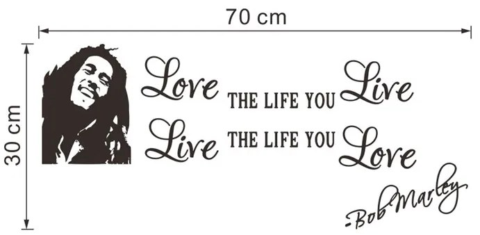 Samolepka na stenu "Miluj život - Bob Marley" 30x70cm