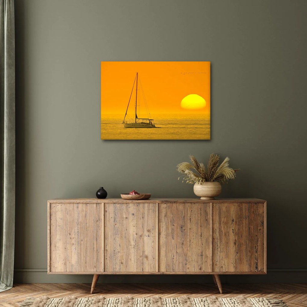 Obraz - Loďka uprostred mora (70x50 cm)