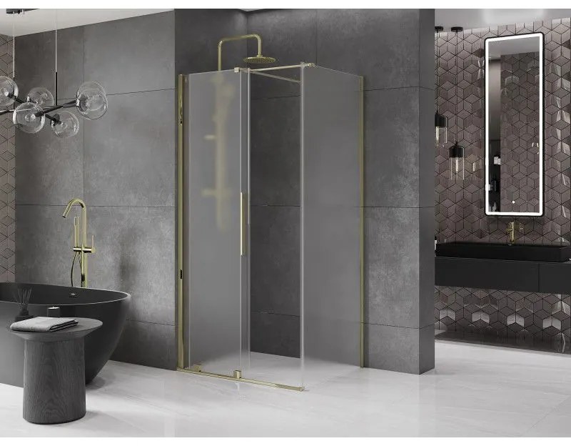 Mexen Velar, sprchový kút s posuvnými dverami 130 x 90 cm, 8mm sklo námraza, zlatá lesklá, 871-130-090-31-50